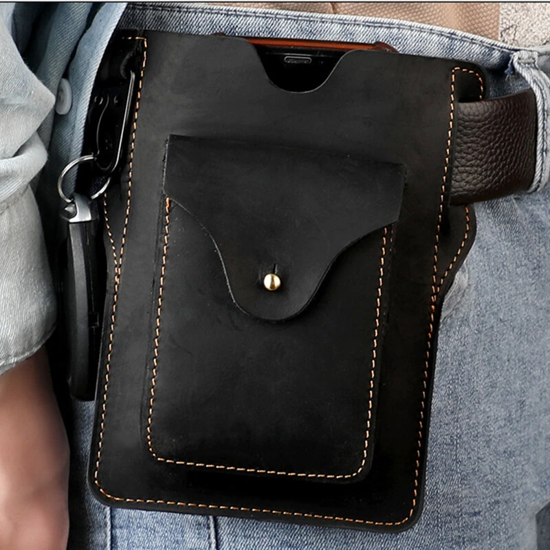 (image for) Ekphero Retro Men's Waist Bag Genuine Leather Belt Bag Key Waist Work Pocket Phone Bag for Belt Wearable Holster
